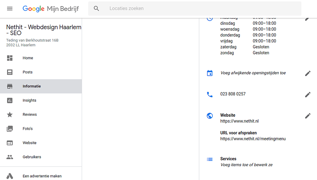 Google Mijn Bedrijf Services