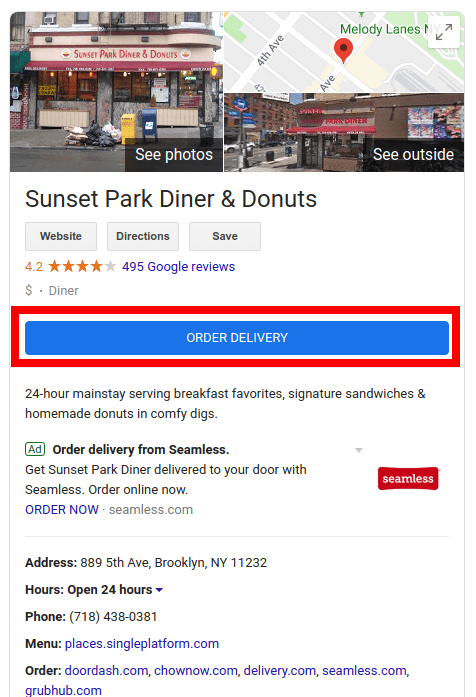 Eten bestellen direct via Google Search in Amerika.