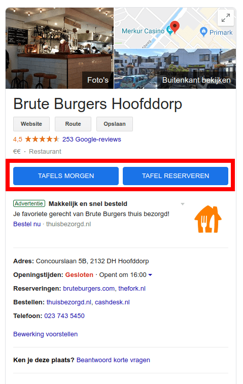 Tafel reserveren direct in Google Search.