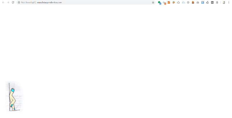 De website van Brian Pemberton bevat enkel een afbeelding van een hand die als een soort persoon tegen een muur aan staat.