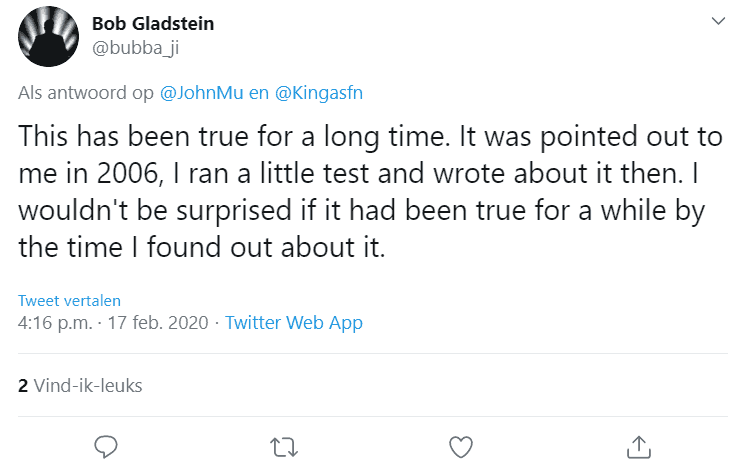 Bob Gladstein reageert niet verbaasd, volgens hem is dat al zeker sinds 2006 zo. Hij heeft het getest en denkt dat het zelfs toen al lang zo was.